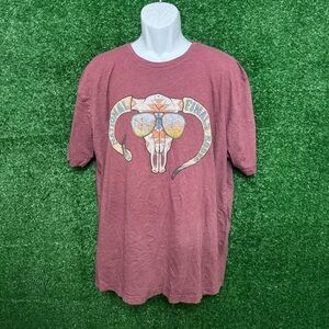 Red Short Sleeve Tee with Southwestern Skull Design